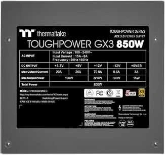 850 W Thermaltake Toughpower GX3 Color Box ATX 3.0 Gold