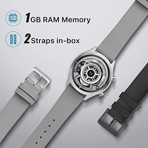 Išmanusis laikrodis Mobvoi TicWatch C2+, Platinos spalvos korpusas su šviesiai pilkos spalvos odiniu dirželiu