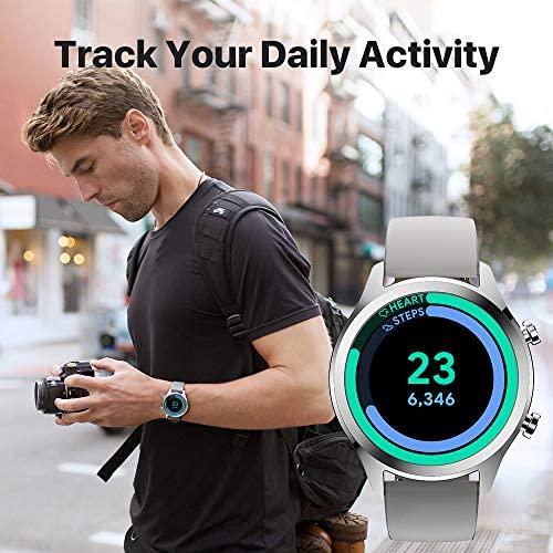 Išmanusis laikrodis Mobvoi TicWatch C2+, Platinos spalvos korpusas su šviesiai pilkos spalvos odiniu dirželiu