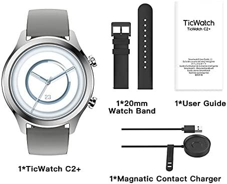 Išmanusis laikrodis Mobvoi TicWatch C2+, Platinos spalvos korpusas su šviesiai pilkos spalvos odiniu dirželiu