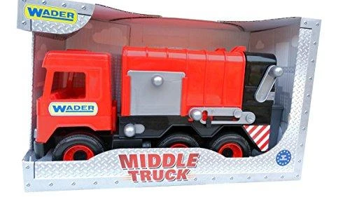 WADER 32113 Middle Truck - Raudonas šiukšliavežis kartoninėje dėžėje