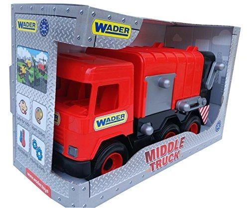 WADER 32113 Middle Truck - Raudonas šiukšliavežis kartoninėje dėžėje