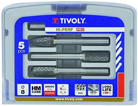 Grąžtas Tivoly Karbidinių frezų rinkinys, Ø8mm, HALF BOX, 5vnt