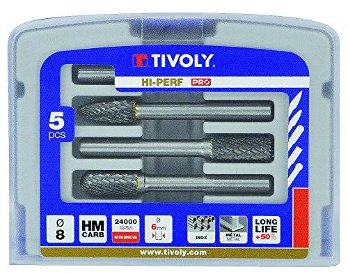 Grąžtas Tivoly Karbidinių frezų rinkinys, Ø8mm, HALF BOX, 5vnt