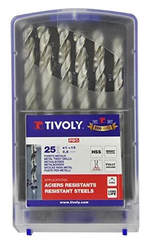 Grąžtas Tivoly Metalo grąžtų rinkinys HSS Ø1-13 mm, 118° "Split point", 25vnt./kpl.