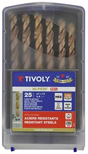 Grąžtas Tivoly Metalo gražtų rinkinys 1-13 mm, FURIUS HSS su FUSIO padengimu, 25vnt.