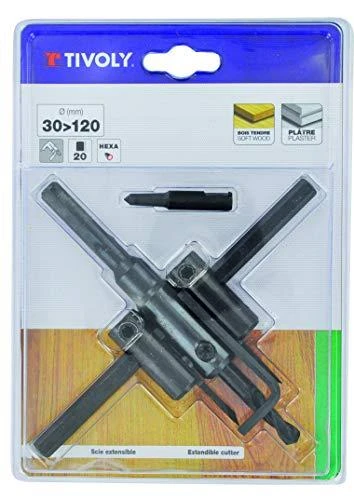 Grąžtas Tivoly Reguliuojamas pjūklas medžiui ir gipso plokštės, 30–120 mm, šešiakampis kotas