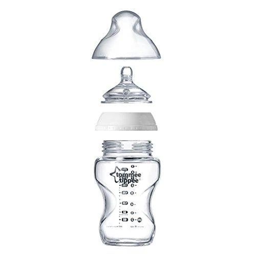 Išardytas Tommee Tippee stiklinis buteliukas su visomis dalimis