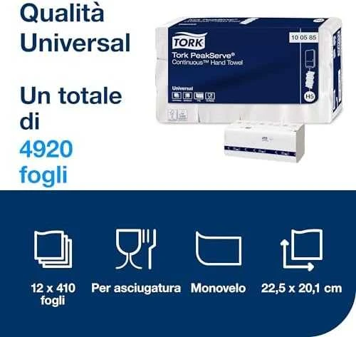 Tork Tork PeakServe Continuous - Popieriaus rankšluostis didelio intensyvumo vietose, H5 - Baltieji
