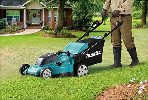 Akumuliatorinė vejapjovė Makita DLM480CT2 2x 18 V, 48 cm, DC18SH įkroviklis 2x 5,0 Ah Li-ion akumuliatioriams, 4/1 (Pjovimas/Surinkimas/Mulčiavimas/Galinis išmetimas), Plastikinis korpusas
