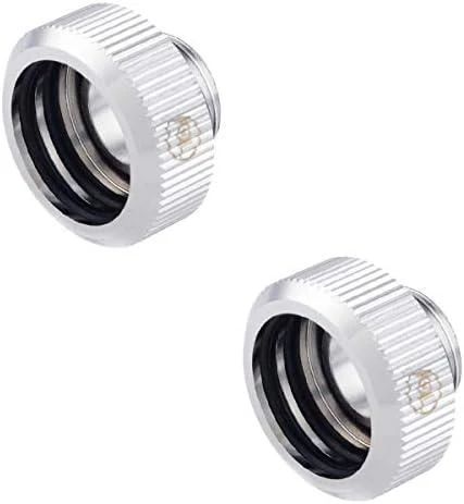 „Bitspower Touchaqua“ adapteris, jungiantis G1/4 colio AG į 16 mm išorinį kietąjį vamzdį – 2 vnt. pakuotėje, sidabrinis