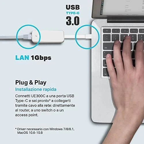TP-LINK | UE300C | USB Type-C į RJ45 Gigabit Ethernet tinklo adapteris | 10/100/1000 Mbit/s