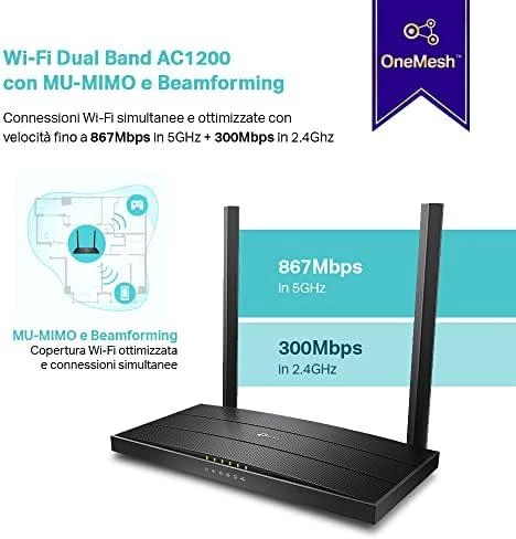 Belaidis Maršrutizatorius - TP-Link Archer AC1200 MU-MIMO VDSL/ADSL 4 LAN Prievadai Juodas