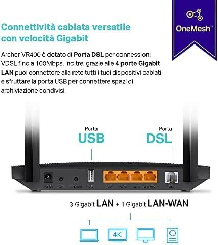 Belaidis Maršrutizatorius - TP-Link Archer AC1200 MU-MIMO VDSL/ADSL 4 LAN Prievadai Juodas