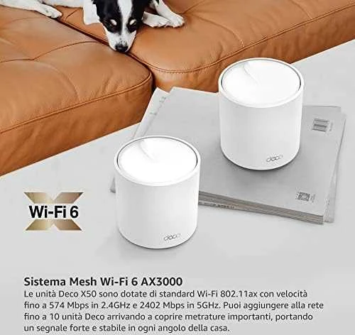 Maršrutizatorius TP-LINK | Visų namų tinklelio „Wi-Fi 6“ sistema | „Deco X50“ (2 vnt. pakuotė) | 802.11ax | 574+2402 Mb/s | Ethernet LAN (RJ-45) jungtys 3 | Tinklo palaikymas: Taip | MU-MiMO: Taip | Ne, mobilusis plačiajuostis ryšys: | Antenos tipas: Vidinė