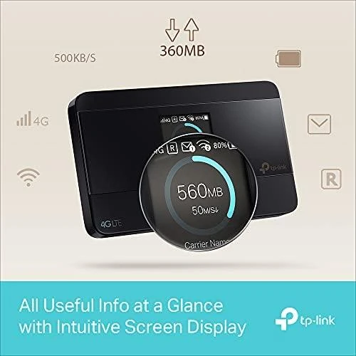 Modemas TP-LINK mobilusis 4G LTE WLAN Maršrutizatorius su integr.4G modemu, SIM kortelės lizdas, 1,4 colio TFT Ekranas, 2550 mAH Akku, Micro SD kortelės lizdas