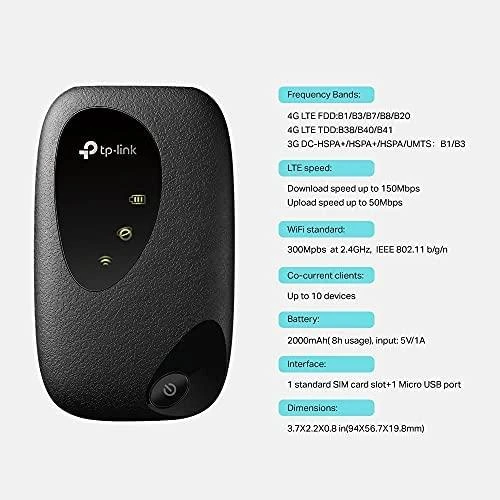 Modemas TP-LINK | 4G LTE mobilusis „Wi-Fi“ | M7000 | 150+50 Mbit/s | Tinklelio atramos Nr. | MU-MiMO Nr. | 3G/4G duomenų bendrinimas | Antenos tipas Vidinis | 1x micro USB