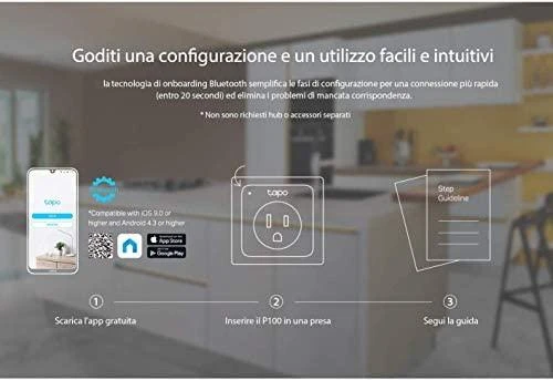 TP-LINK Tapo P100 (1 vnt. pakuotė) mini išmanusis „Wi-Fi“ lizdas, palaikomas „Alexa“ ir „Google Assistant“, 10A