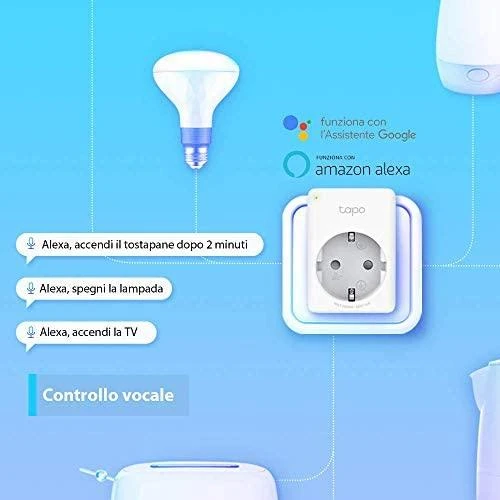 TP-LINK Tapo P100 (1 vnt. pakuotė) mini išmanusis „Wi-Fi“ lizdas, palaikomas „Alexa“ ir „Google Assistant“, 10A