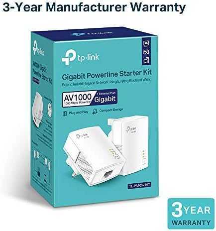 TP-LINK | Gigabit Powerline Starter Kit | TL-PA7017 RINKINYS | 10/100/1000 Mbit/s | Ethernet LAN (RJ-45) jungtys 1 | Nėra „Wi-Fi“ | Duomenų perdavimo sparta (maks.) 1000 Mbit/s | Papildomas lizdas