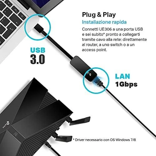 TP-LINK | UE306 USB 3.0 į Gigabit Ethernet tinklo adapteris