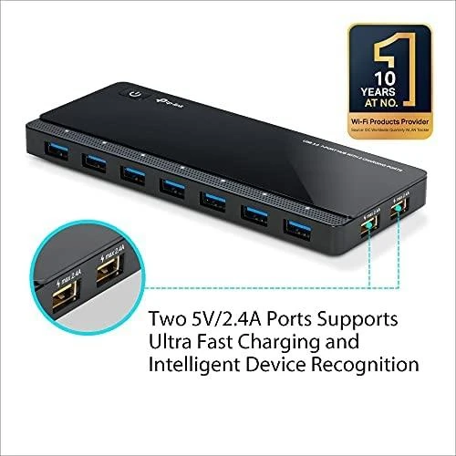 TP-LINK 7 jungtys USB 3.0 Hub su 2 maitinimo įkrovikliais jungtys 2.4A Max Desktop ir 12V/4A maitinimo adapteris