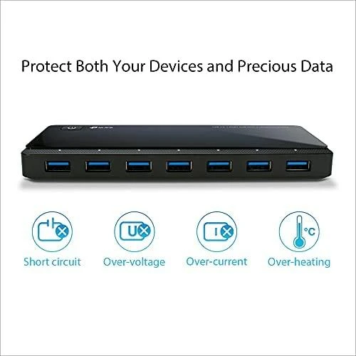 TP-LINK 7 jungtys USB 3.0 Hub su 2 maitinimo įkrovikliais jungtys 2.4A Max Desktop ir 12V/4A maitinimo adapteris