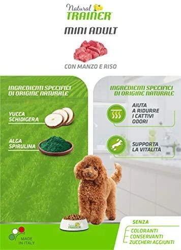 Trainer Natural Adult Mini sausas maistas su jautiena ir ryžiais šunims 7kg