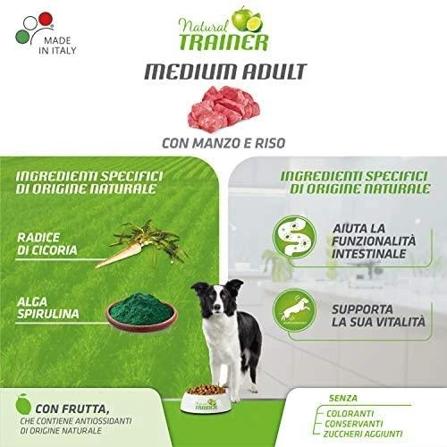 Natural Trainer Adult Medium sausas maistas su jautiena šunims 12kg