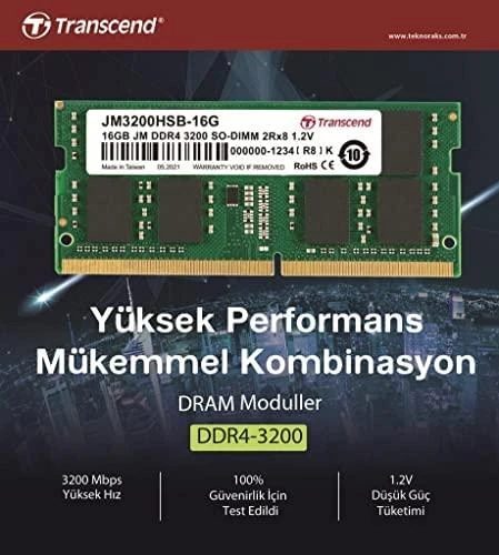 RAM TRANSCEND 16GB JM DDR4 3200MHz SO-DIMM 2Rx8 1Gx8 CL22 1.2V