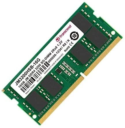 Transcend 16GB DDR4 RAM atmintinė iš viršaus
