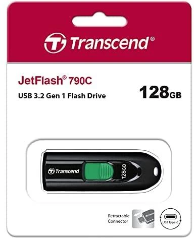 TRANSCEND 128GB USB3.2 USB-C atmintinė be dangtelio, juoda