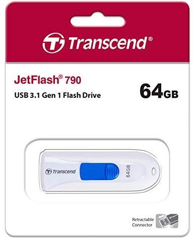 TRANSCEND JetFlash790 64GB USB 3.0 baltas