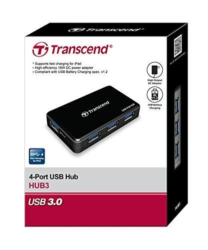 TRANSCEND USB 3.0-Hub su greito įkrovimo lizdu, skirtu oa de iPad Juodas