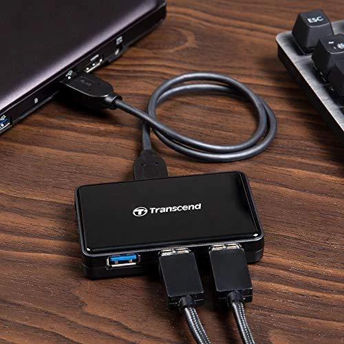 TRANSCEND USB 3.0-Hub su greito įkrovimo lizdu, skirtu oa de iPad Juodas