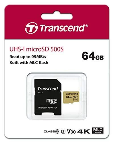 Transcend 64GB atminties kortelė su adapteriu pakuotėje