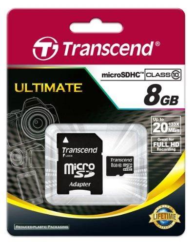 Atminties kortelė Transcend Micro SDHC 8GB 10 klasės + SD adapteris