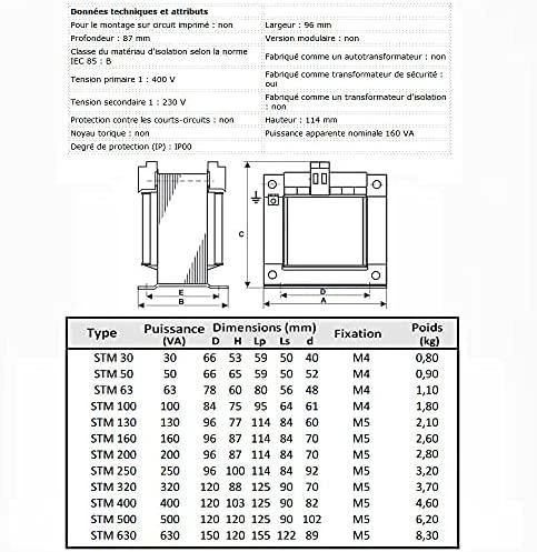 BREVE STM 160 techninė specifikacija ir matmenų schema