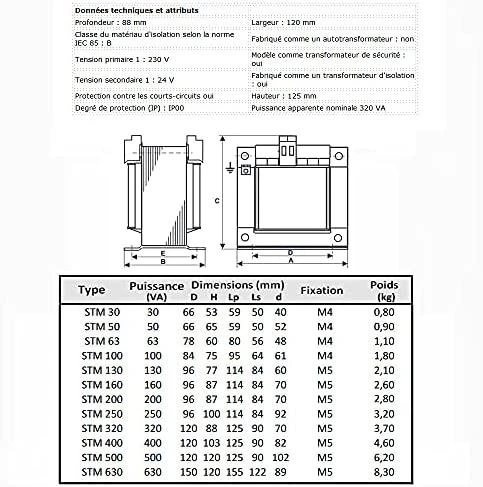 BREVE STM 320 transformatoriaus techninis brėžinys
