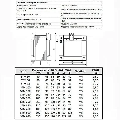 BREVE STM 630VA techniniai matmenys ir brėžinys