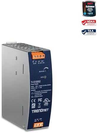 TRENDnet DIN bėgelio maitinimo šaltinis 150 W, 52 V nuolatinė srovė, 2,89 A, kintamoji į nuolatinę srovę