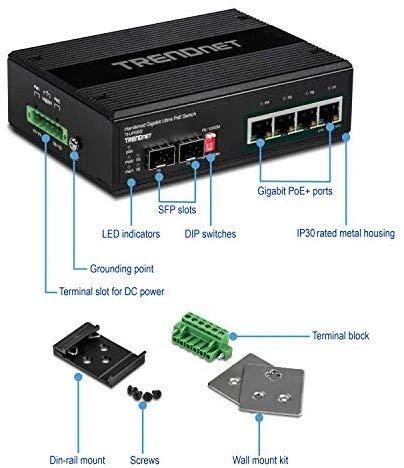 Šakotuvas Carruzzo Trendnet TI-UPG62 tinklo komutatorius Ne-valdomas L2 Gigabit Ethernet (10/100/1000) Maitinimas per Eternetą (PoE) Juoda