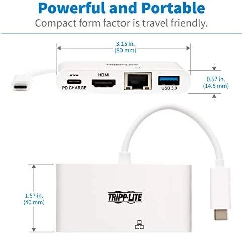 Tripp Lite USB-C dokas U444-06N-H4GU-C Single Ekranas/1xHDMI/iki sngle 4K/1xUSB 3.2/palaikymas PD 60W/Baltas/Maitinimo šaltinis neįtrauktas