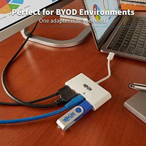Tripp Lite USB-C dokas U444-06N-H4GU-C Single Ekranas/1xHDMI/iki sngle 4K/1xUSB 3.2/palaikymas PD 60W/Baltas/Maitinimo šaltinis neįtrauktas