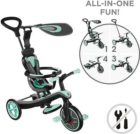 Daugiafunkcinis triratukas Globber Explorer Trike 4in1, mėtinis, ‎632-206