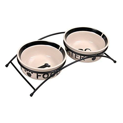TRIXIE Dubenėlių kompl., keramika-metal., 2x0.25 l, ø 13 cm-27x7x14 cm, baltas-juodas