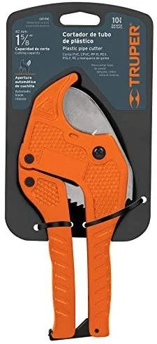 Plastikinių vamzdžių žirklės . Tvirtas metalinis korpusas, nerūdijančio plieno geležtė. Vamzdžiams iki 41 mm. Terkšlinis mechanizmas Truper®