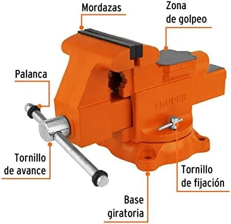 Šaltkalvio spaustuvai, HEAVY DUTY 150mm 24,2kg. 360° pasukamas. Keičiamos lūpos Truper®