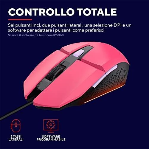 Pelė žaidimams Trust GXT 109 Felox usb 2.0, rožinė