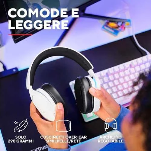 Trust GXT 491W FAYZO Ausinės su laidu & Belaidės su lankeliu ant galvos Gaming USB Type-C Bluetooth Juodas, Baltas